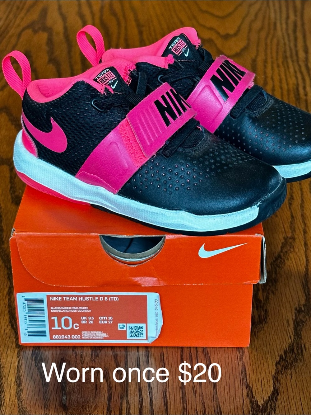 Nike Kids Black & Hot Pink Strap Sneakers